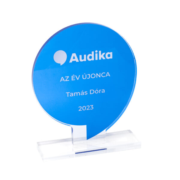 Prémium akril díj, akril talppal, széles